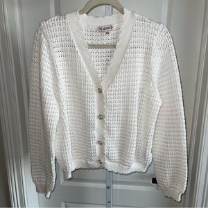 Nanette Nanette Lepore White Knit Cardigan Sweater Pearl Buttons Women L